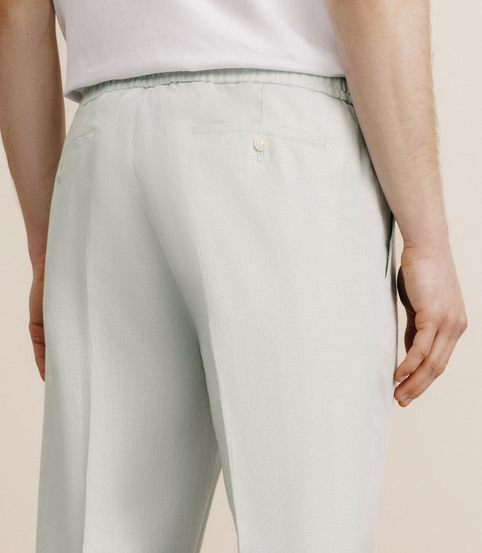 Izac Pantalon Ville 100% Lin Vert Eau