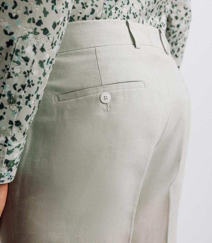 Izac Pantalon Ville 100% Lin Vert Eau