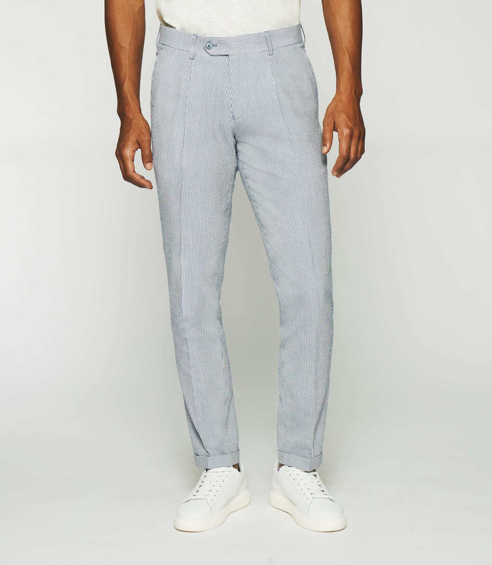 izac Pantalon ville à rayures blanc et bleu BCAPRI