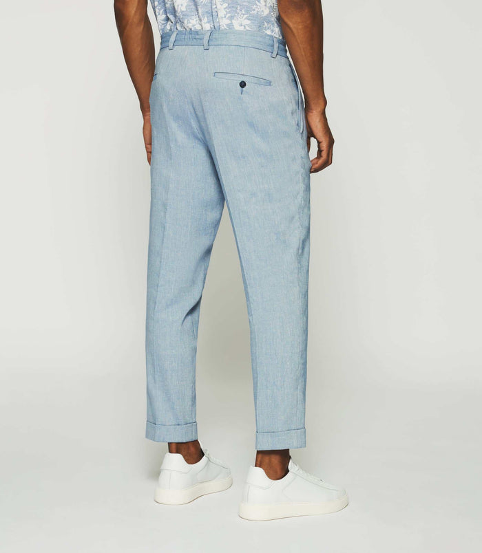 Izac Pantalon Ville En Lin Bleu Ciel BALICIO