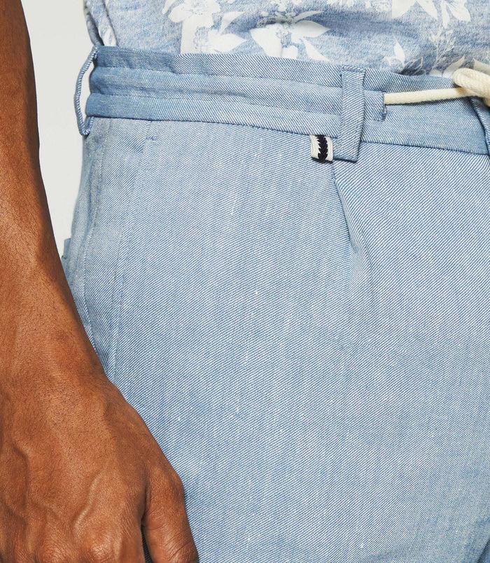 Izac Pantalon Ville En Lin Bleu Ciel BALICIO