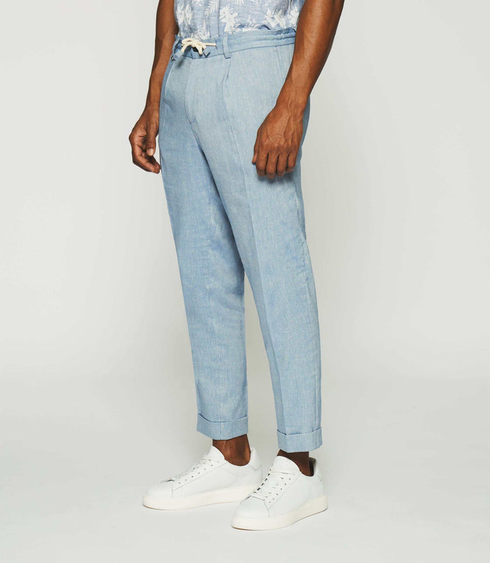 izac Pantalon ville en lin bleu ciel BALICIO