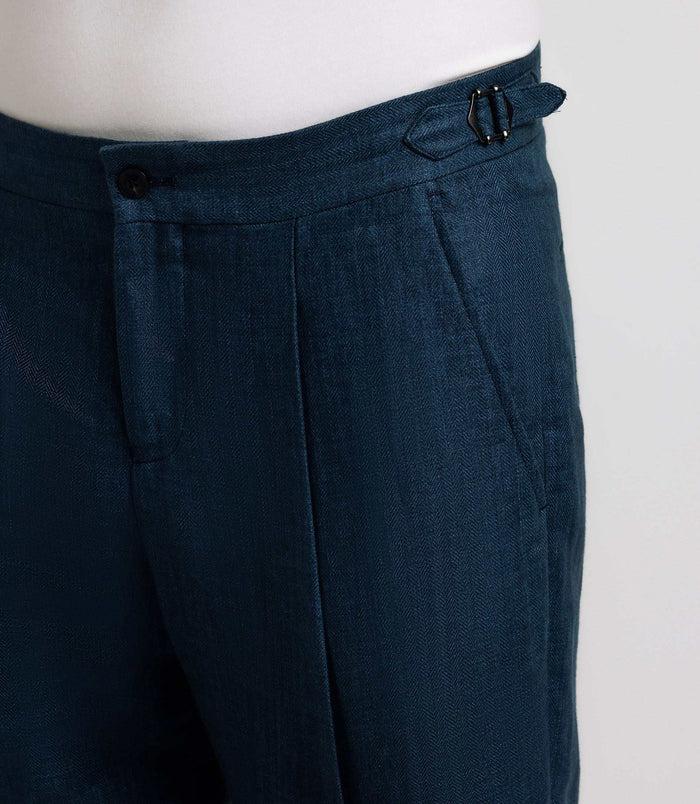 Izac Pantalon Ville En Lin Bleu Indigo