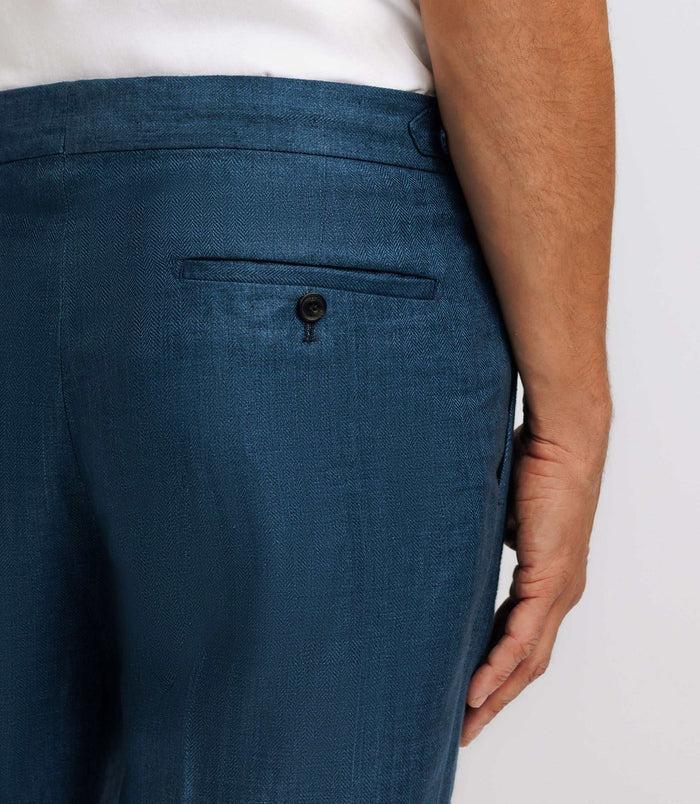 Izac Pantalon Ville En Lin Bleu Indigo