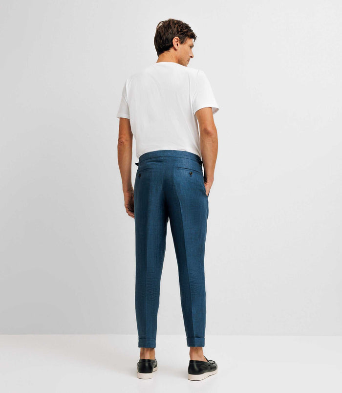 Izac Pantalon Ville En Lin Bleu Indigo