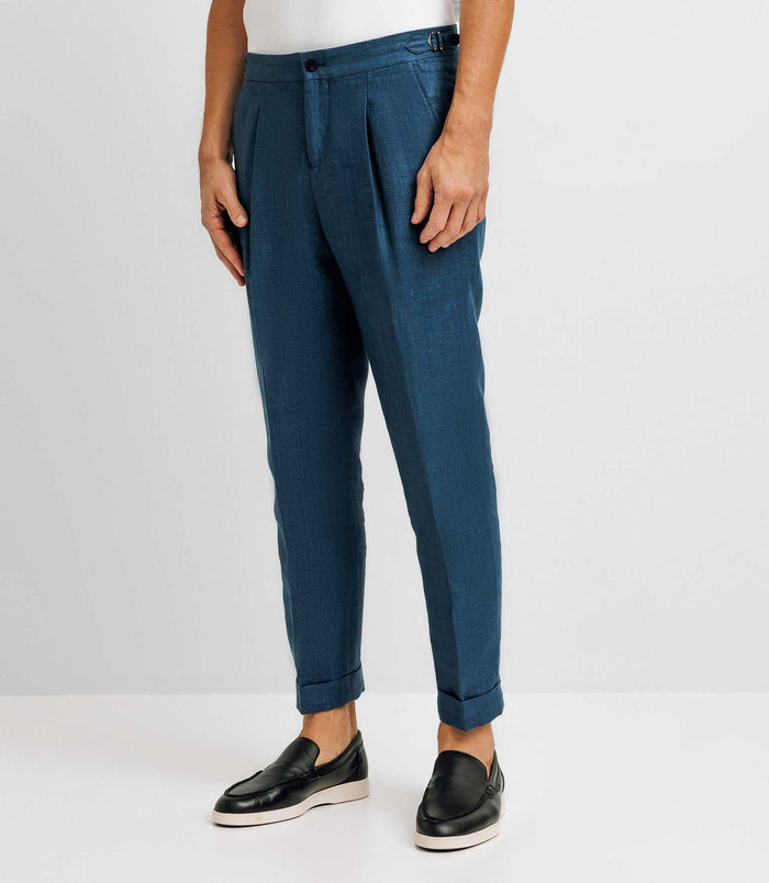 izac Pantalon ville en lin bleu indigo