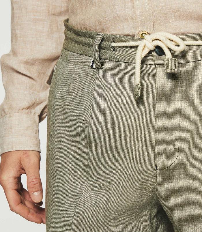 Izac Pantalon Ville En Lin Kaki