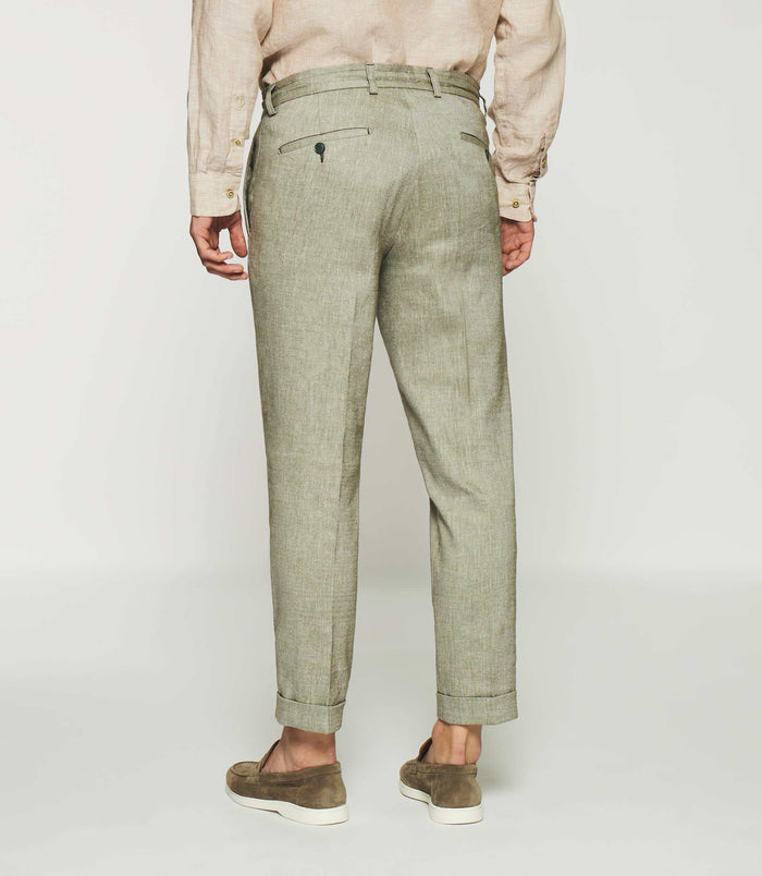 Izac Pantalon Ville En Lin Kaki