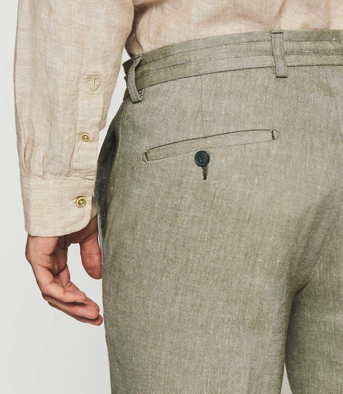 Izac Pantalon Ville En Lin Kaki