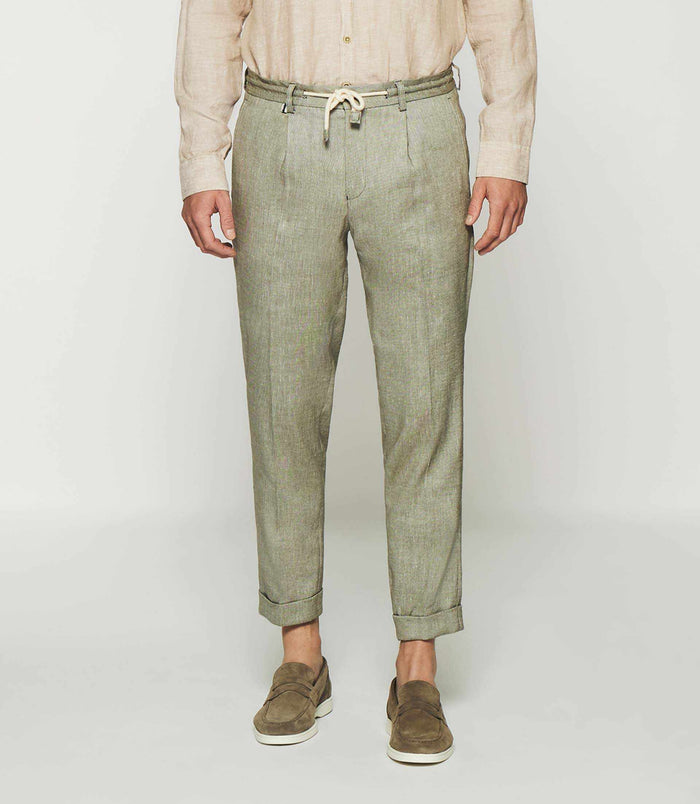 izac Pantalon ville en lin kaki