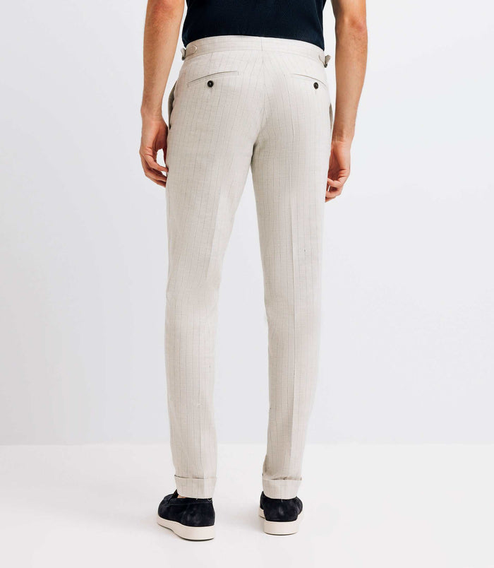 Izac Pantalon Ville Rayé En Lin Gris Clair