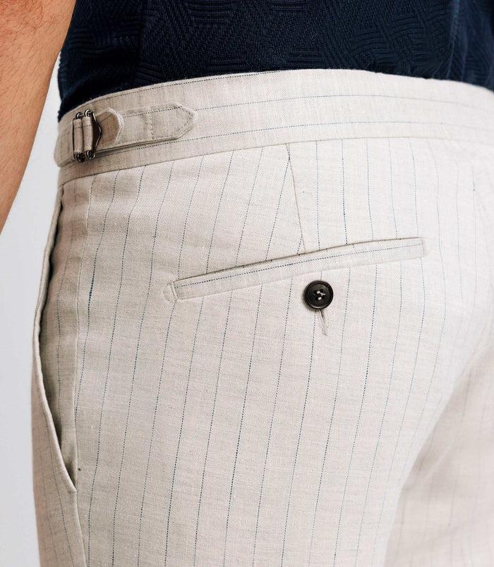 Izac Pantalon Ville Rayé En Lin Gris Clair