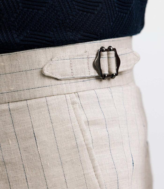 Izac Pantalon Ville Rayé En Lin Gris Clair