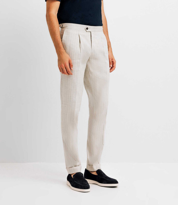 izac Pantalon ville rayé en lin gris clair