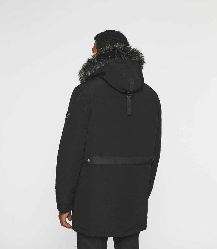 Izac Parka Longue à Capuche Noir MANOURY