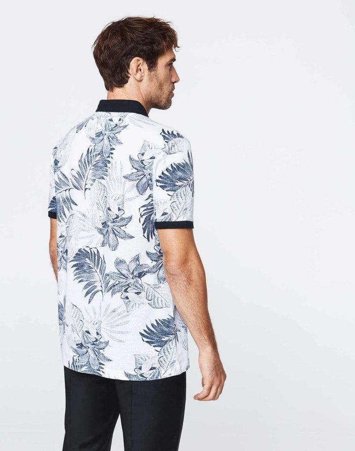 Izac Polo Blanc Fleurs Tropicales