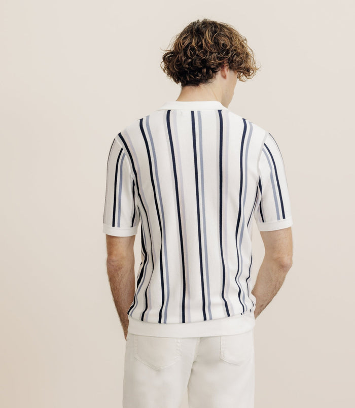 Izac Polo Boutonné En Maille Rayé écru