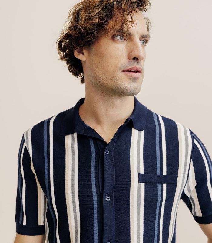 Izac Polo Boutonné En Maille Rayé Marine