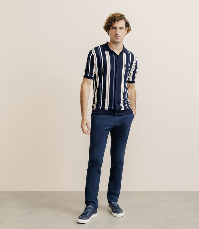 Izac Polo Boutonné En Maille Rayé Marine