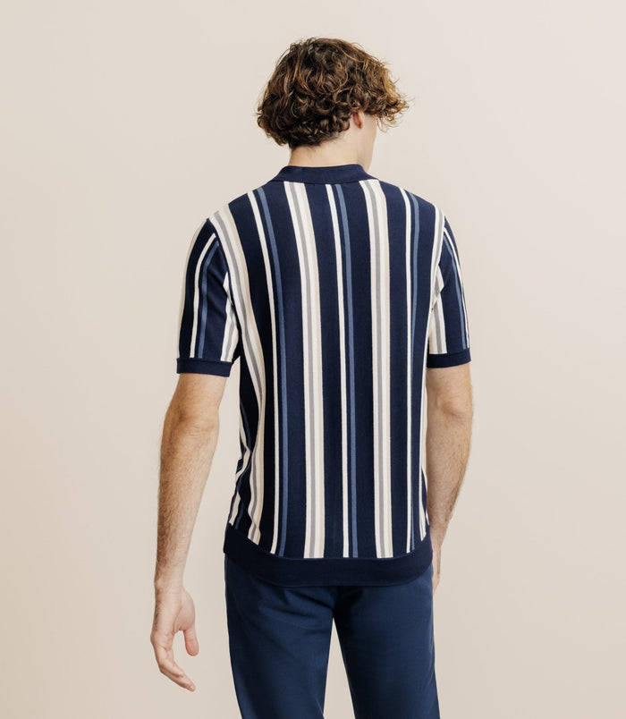 Izac Polo Boutonné En Maille Rayé Marine