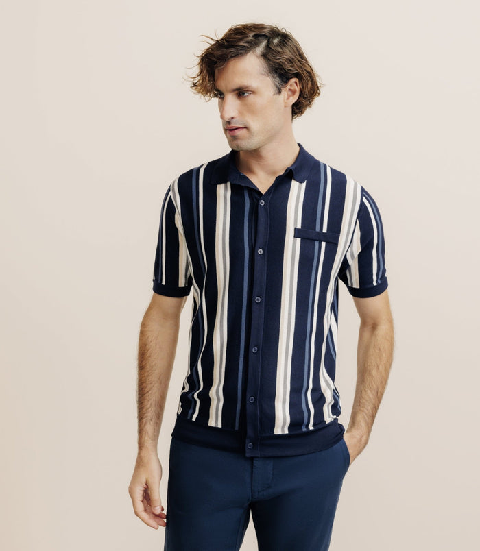 izac Polo boutonné en maille rayé marine
