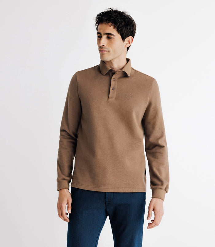 Izac Polo Boutonné Manches Longues Beige