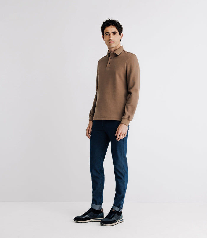 izac Polo boutonné manches longues beige