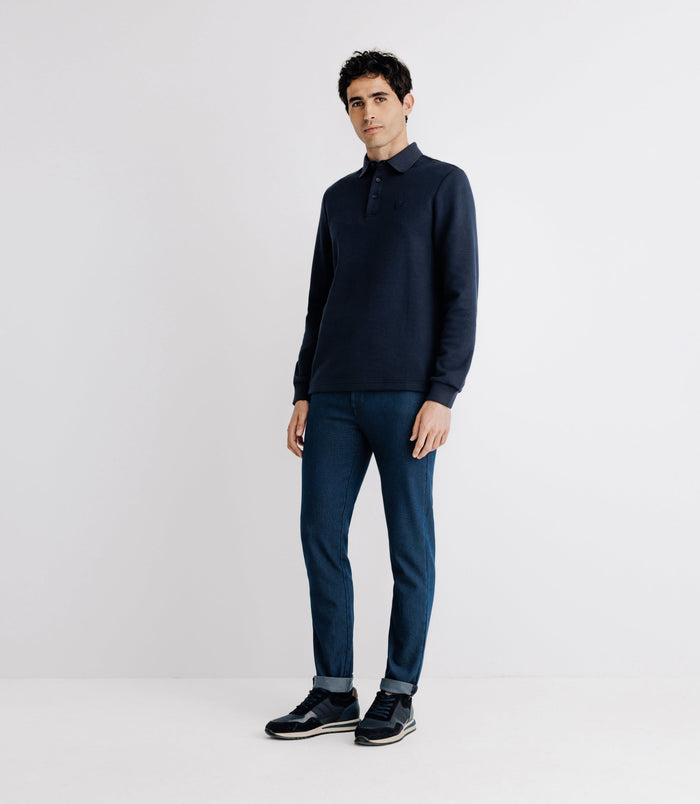 izac Polo boutonné manches longues marine