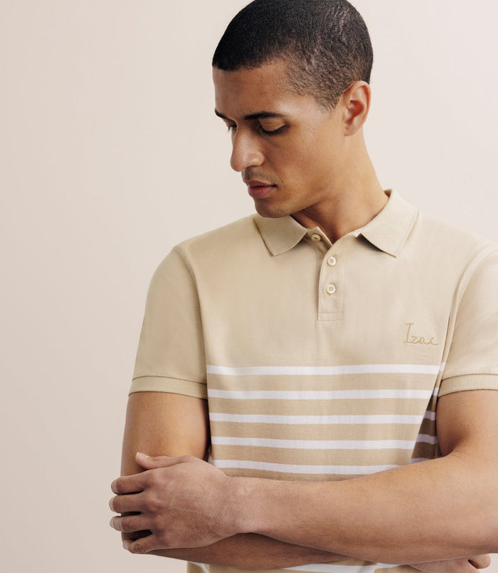 Izac Polo Boutonné Marinière Beige