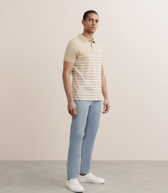 Izac Polo Boutonné Marinière Beige