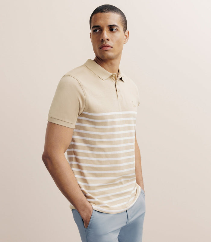 izac Polo boutonné marinière beige