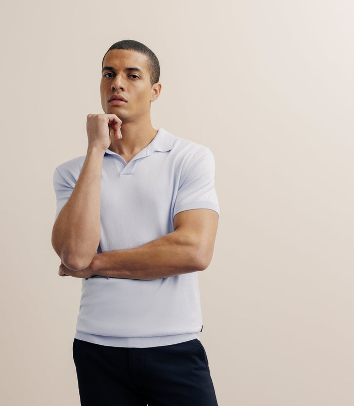 izac Polo col ouvert en maille bleu ciel