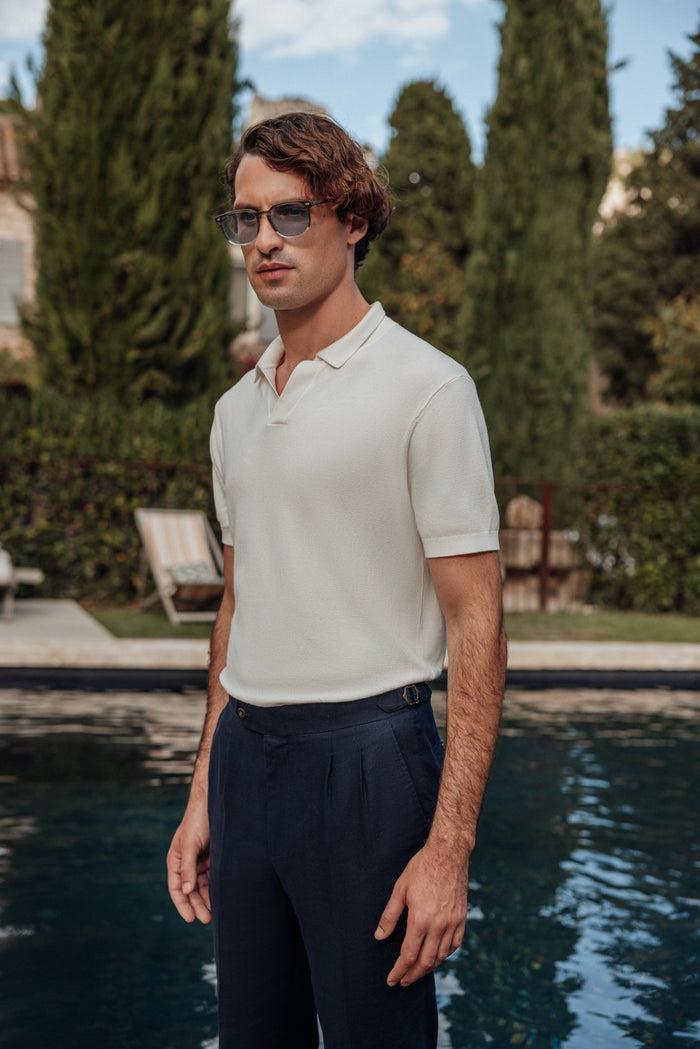 izac Polo col ouvert en maille écru