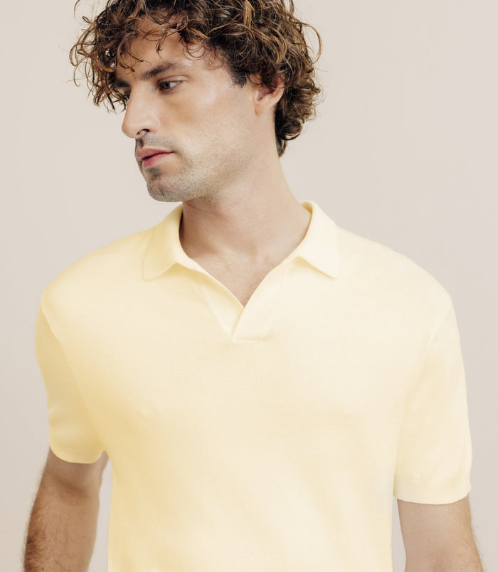 Izac Polo Col Ouvert En Maille Jaune