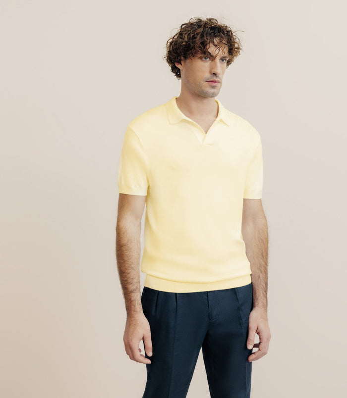 izac Polo col ouvert en maille jaune