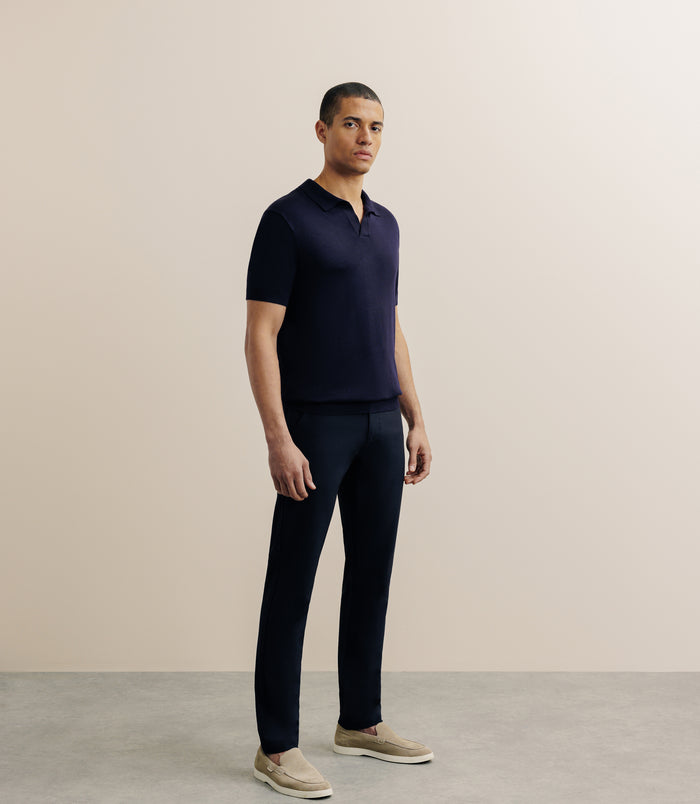 Izac Polo Col Ouvert En Maille Marine