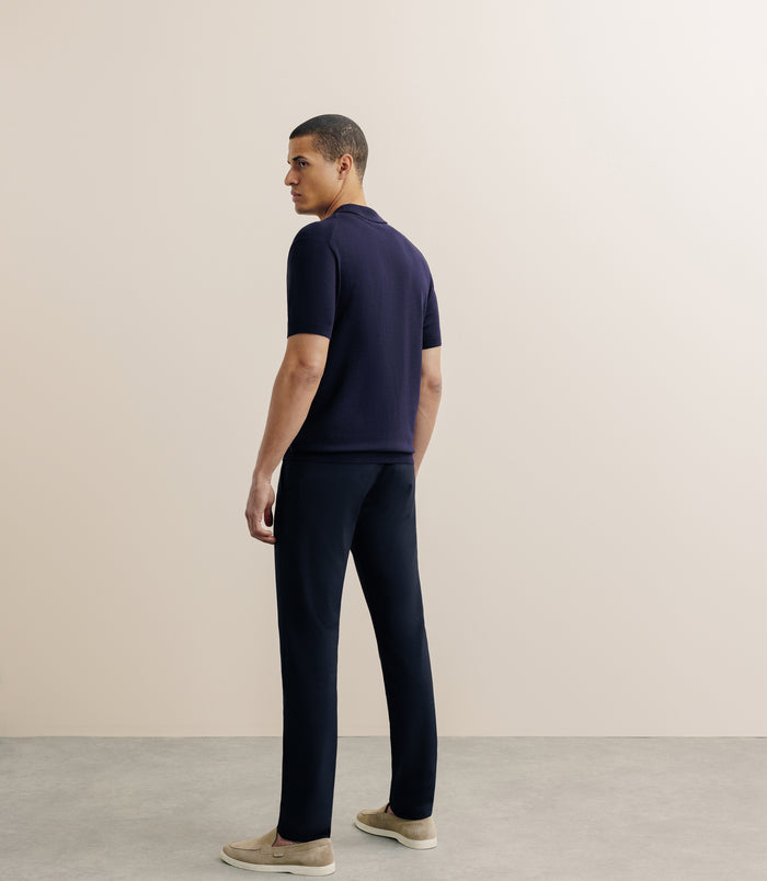 Izac Polo Col Ouvert En Maille Marine