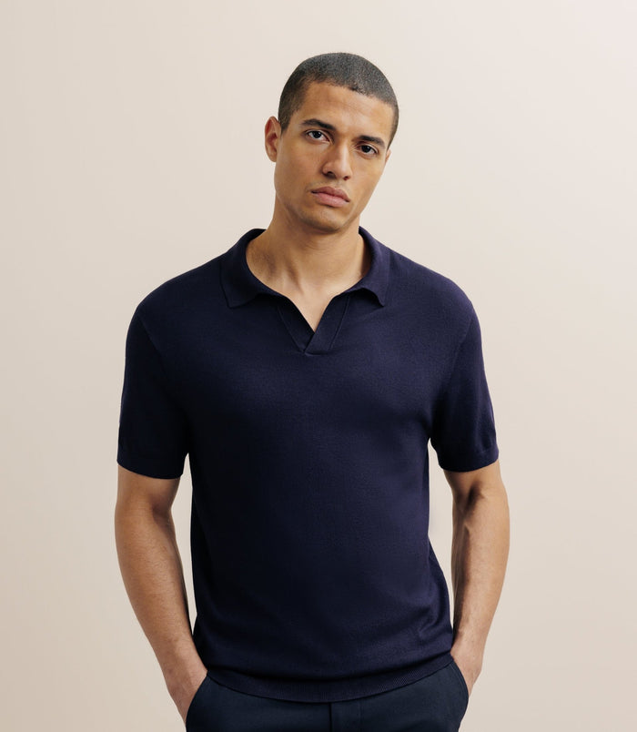 izac Polo col ouvert en maille marine