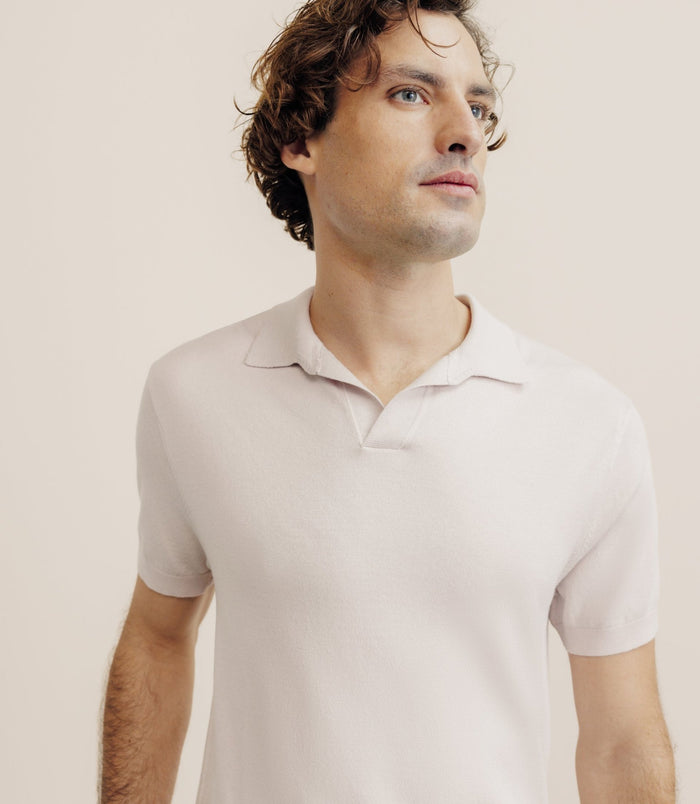 Izac Polo Col Ouvert En Maille Rose