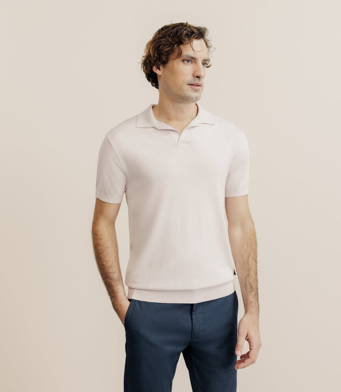 izac Polo col ouvert en maille rose