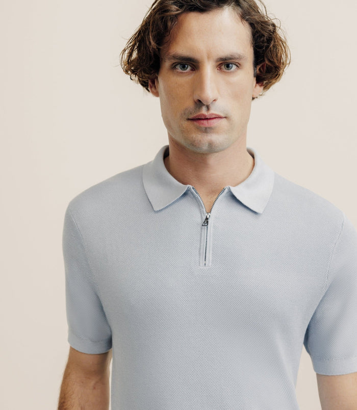 Izac Polo Col Zip Gris Bleu