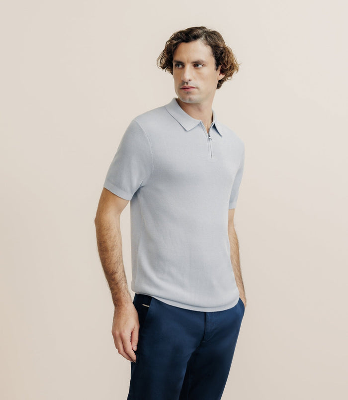 izac Polo col zip gris bleu