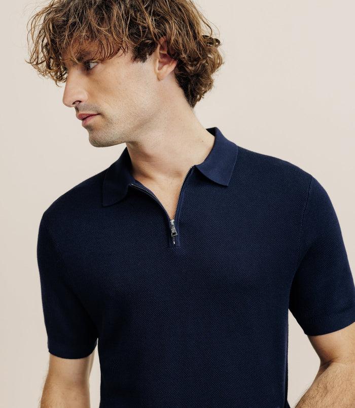 Izac Polo Col Zip Marine