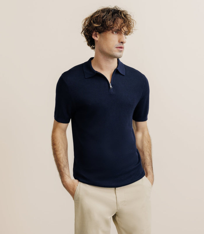 izac Polo col zip marine