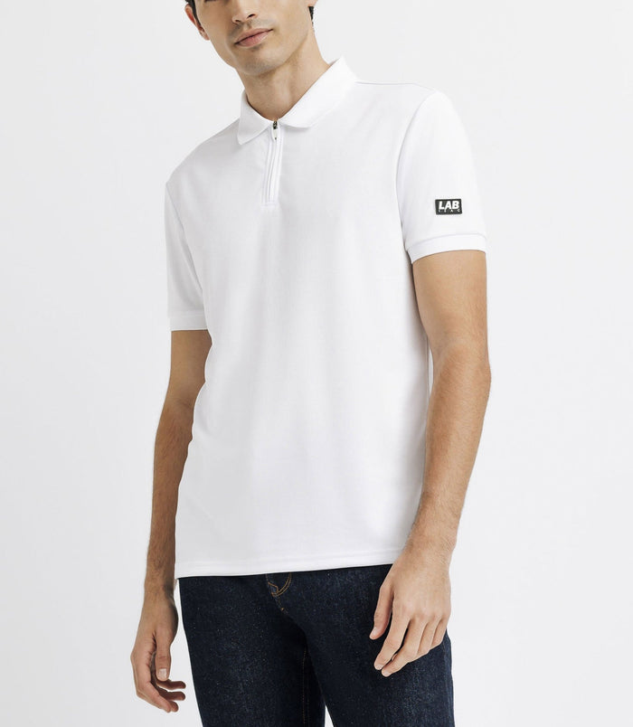 Izac Polo Col Zippé Avec Patch Blanc