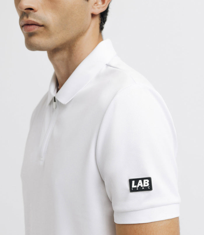 Izac Polo Col Zippé Avec Patch Blanc