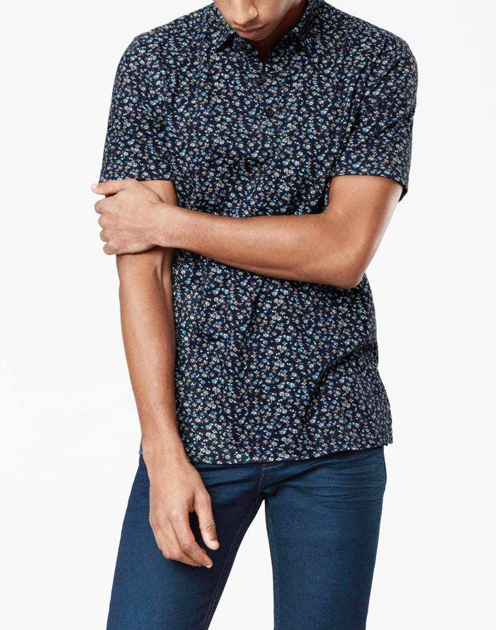 izac Polo coton fleuri marine