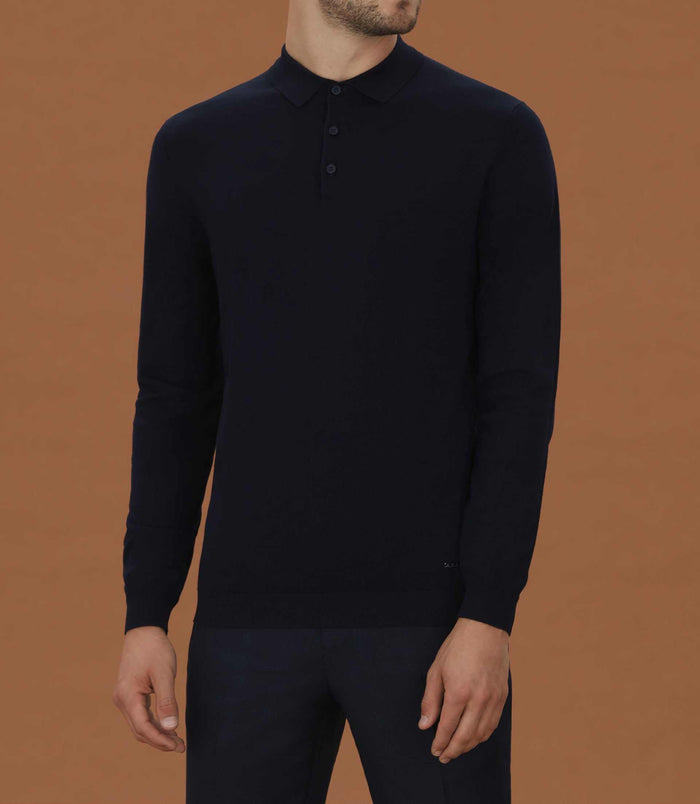 Izac Polo En Maille à Manches Longues Marine "Celal"