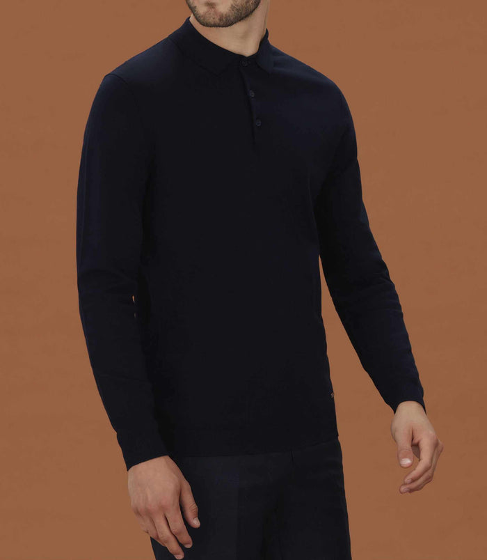 izac Polo en maille à manches longues marine "Celal"