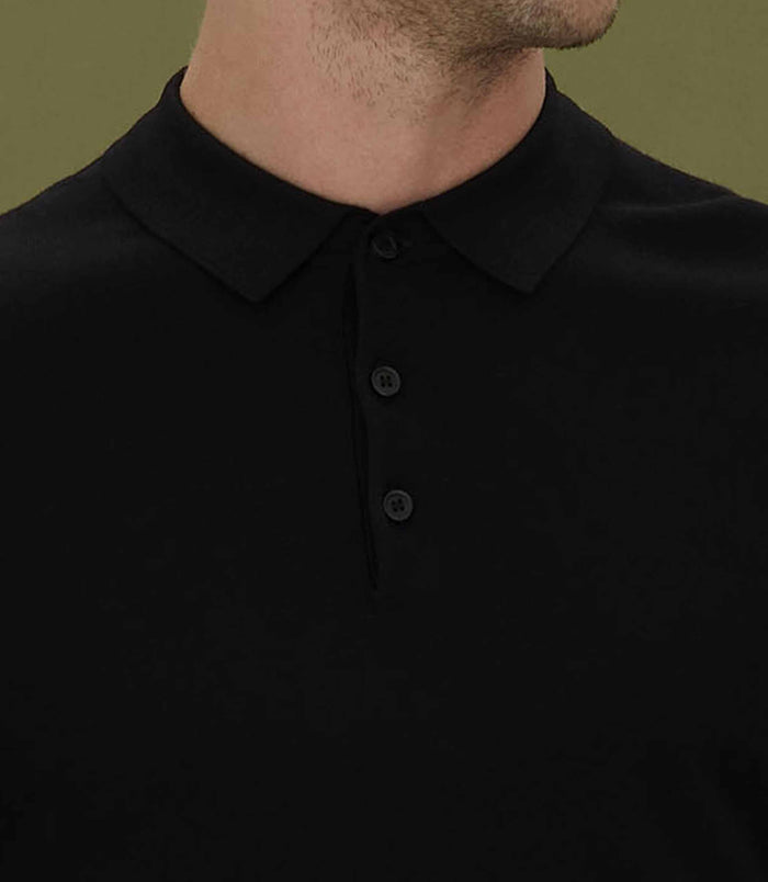 Izac Polo En Maille à Manches Longues Noir "Celal"